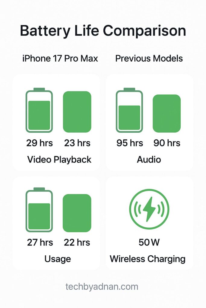 iPhone 17 Pro Max battery life comparison showing improved performance